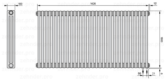 Схема (чертеж) Радиатор Zehnder Charleston 3180/31 №5510 Technoline TL